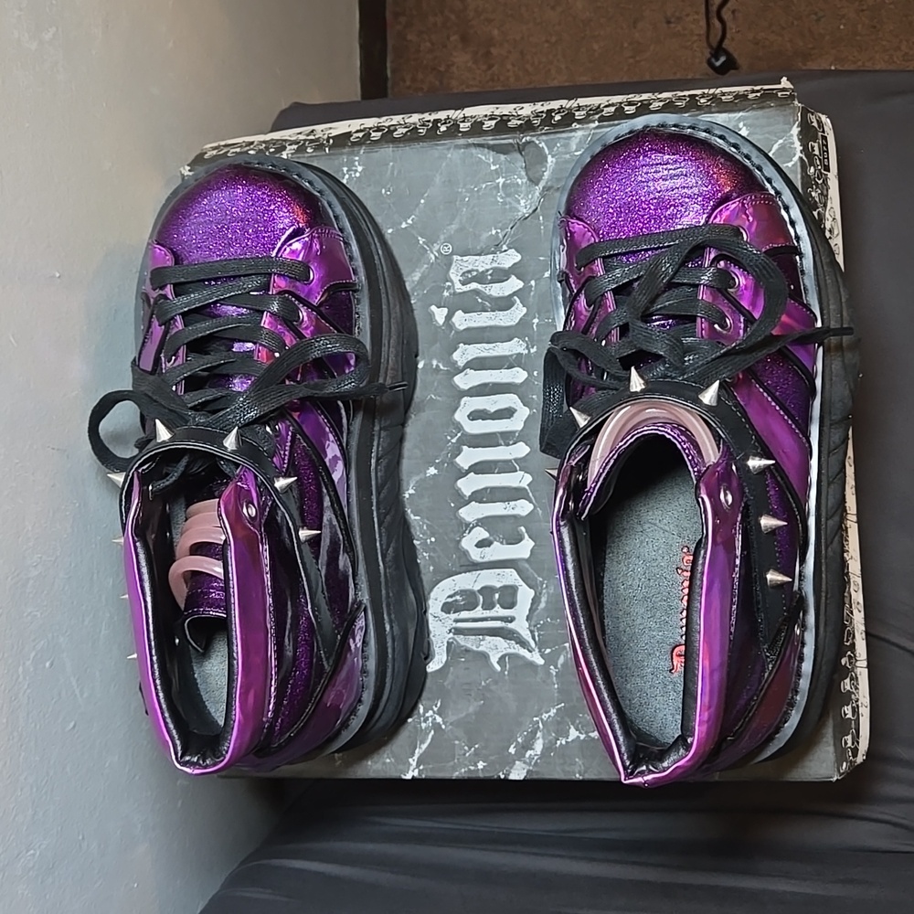 Demonia Plant Neptunez 100 UV Unisex Platform Purple Glitter Hologram Sneakers - Picture 14 of 16
